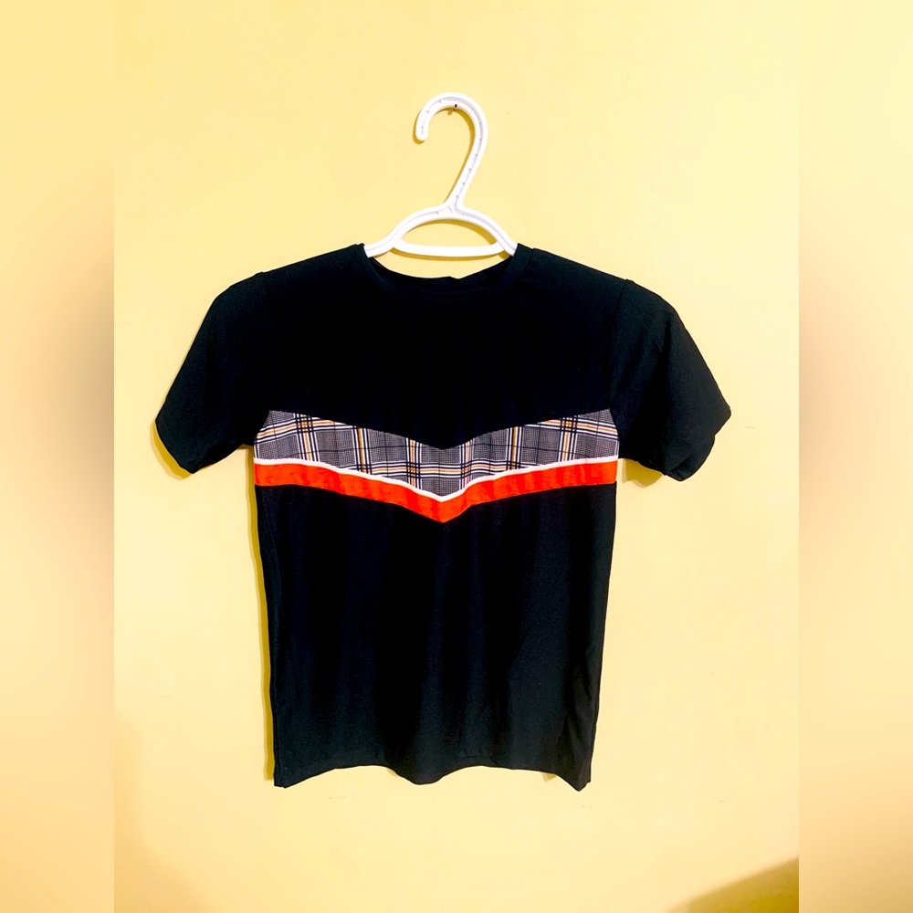 River Island Boys Black Check Print Chevron Blocked Short Sleeve T-Shirt